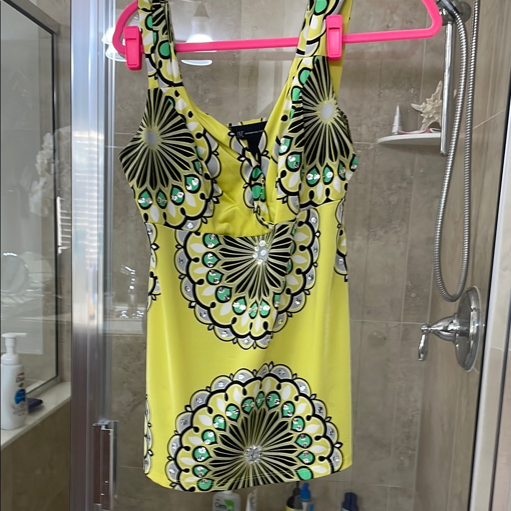 INC International Concepts Yellow and Green Bustier Tank Top